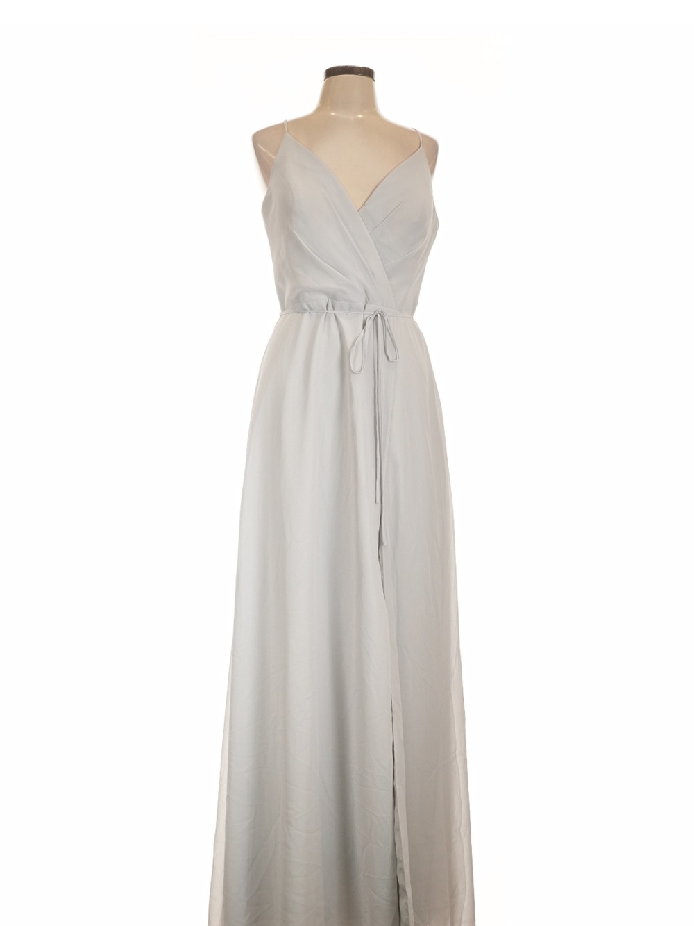 Marchesa Light Gray Spaghetti Strap Wrap Maxi Dress